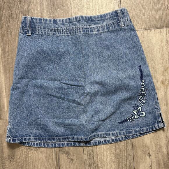 Vintage Y2K Floral Embroidered Route 66 Denim Mini Skirt size 5/6 - Picture 1 of 3